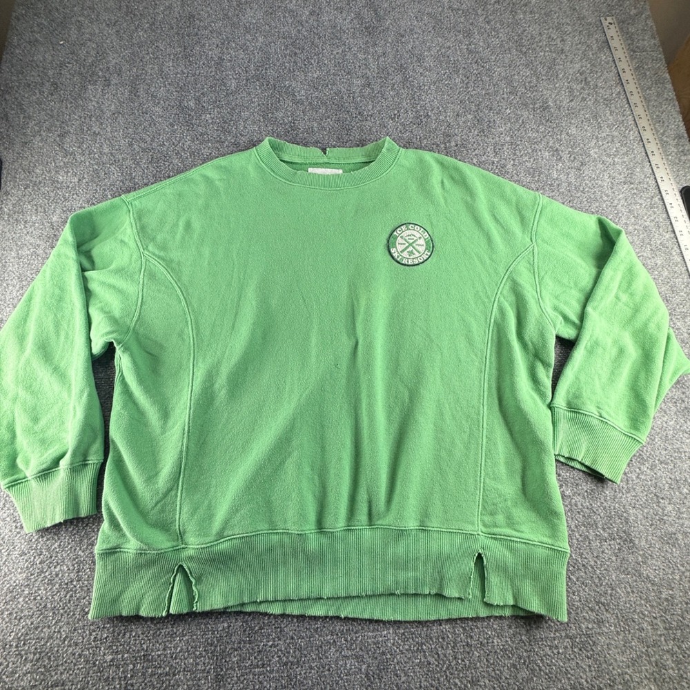 Aerie Green Ice Cold Ski Resort Embroidered Oversized Crewneck Sweatshirt Medium